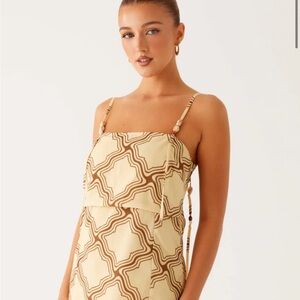 Peppermayo Cream Slip Dress with Brown Swirl Print